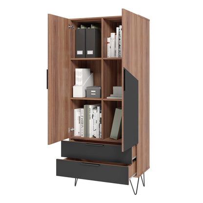 Manhattan Comfort Beekman 6-Shelf Accent Cabinet - Brown &amp; Black|Armoire décorative Beekman de Manhattan Comfort avec 6 tablettes - brune et noire