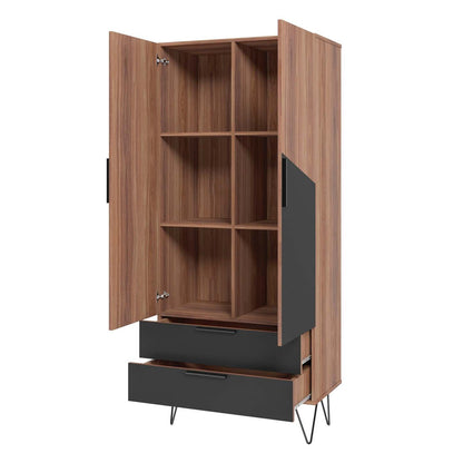 Manhattan Comfort Beekman 6-Shelf Accent Cabinet - Brown &amp; Black|Armoire décorative Beekman de Manhattan Comfort avec 6 tablettes - brune et noire