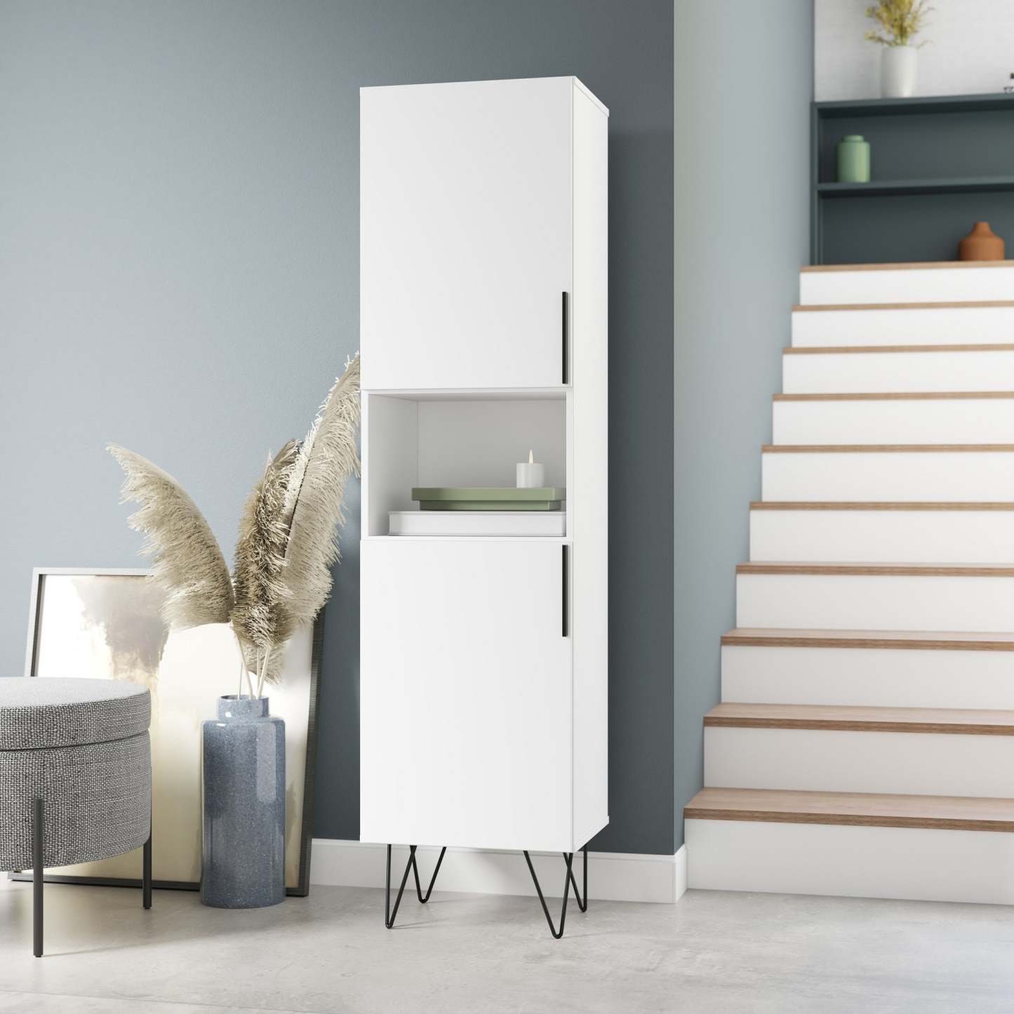 Manhattan Comfort Beekman 17.51 ​​Narrow Library Cabinet with 5 Shelves - Blanc|Armoire bibliothèque étroite Beekman de Manhattan Comfort de 17,51 po avec 5 tablettes - blanche