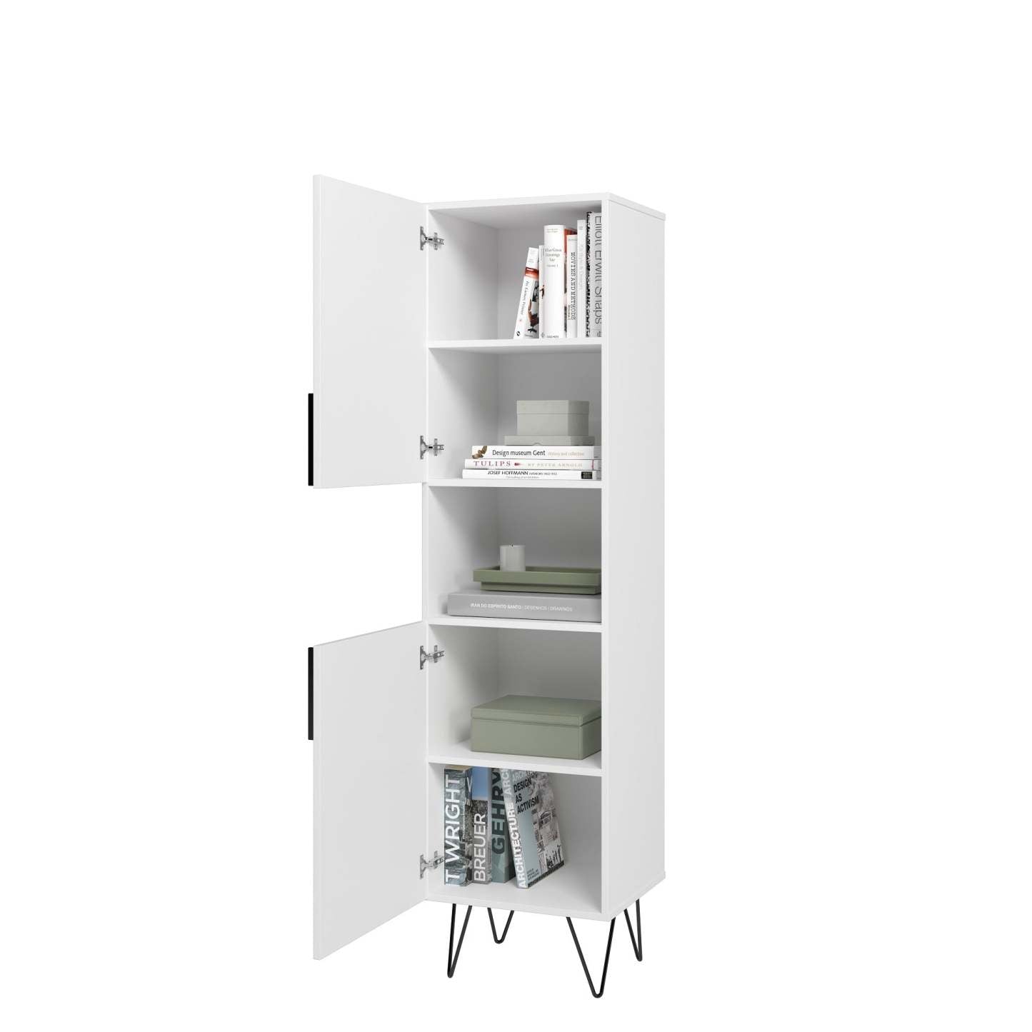Manhattan Comfort Beekman 17.51 ​​Narrow Library Cabinet with 5 Shelves - Blanc|Armoire bibliothèque étroite Beekman de Manhattan Comfort de 17,51 po avec 5 tablettes - blanche