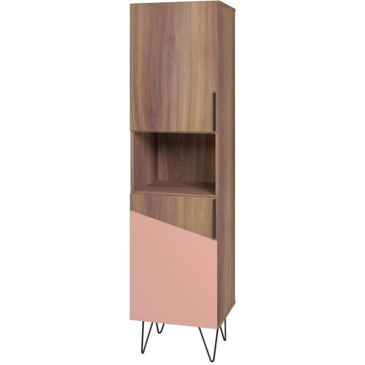 Manhattan Comfort Beekman 17.51 ​​Narrow Library Cabinet with 5 Shelves - Brown &amp; Pink|Armoire bibliothèque étroite Beekman de Manhattan Comfort de 17,51 po avec 5 tablettes - brune et rose
