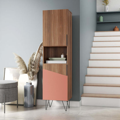 Manhattan Comfort Beekman 17.51 ​​Narrow Library Cabinet with 5 Shelves - Brown &amp; Pink|Armoire bibliothèque étroite Beekman de Manhattan Comfort de 17,51 po avec 5 tablettes - brune et rose