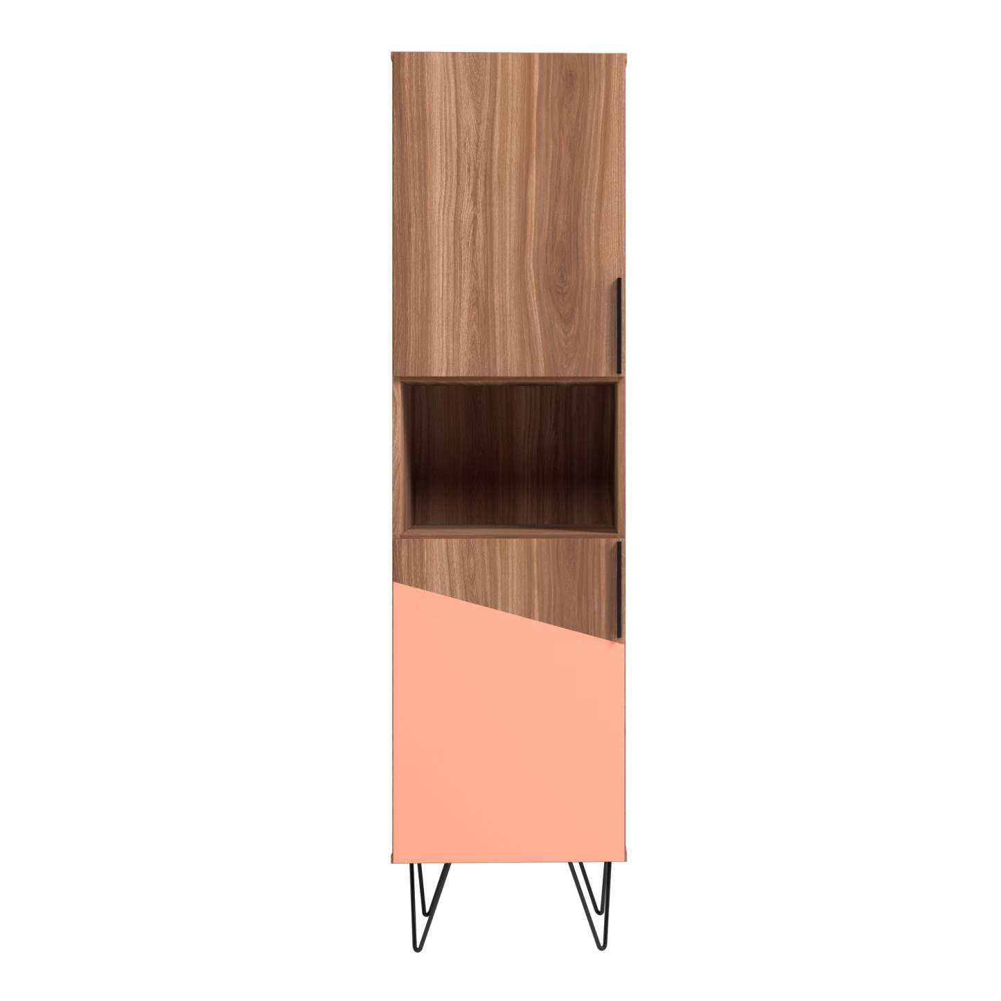 Manhattan Comfort Beekman 17.51 ​​Narrow Library Cabinet with 5 Shelves - Brown &amp; Pink|Armoire bibliothèque étroite Beekman de Manhattan Comfort de 17,51 po avec 5 tablettes - brune et rose