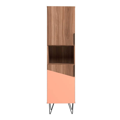 Manhattan Comfort Beekman 17.51 ​​Narrow Library Cabinet with 5 Shelves - Brown &amp; Pink|Armoire bibliothèque étroite Beekman de Manhattan Comfort de 17,51 po avec 5 tablettes - brune et rose