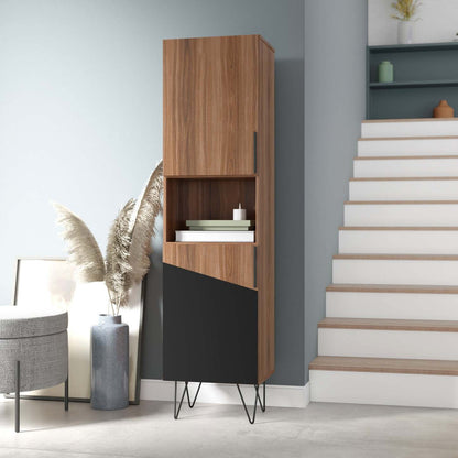 Manhattan Comfort Beekman 17.51 ​​Narrow Library Cabinet with 5 Shelves - Brown &amp; Black|Armoire bibliothèque étroite Beekman de Manhattan Comfort de 17,51 po avec 5 tablettes - brune et noire