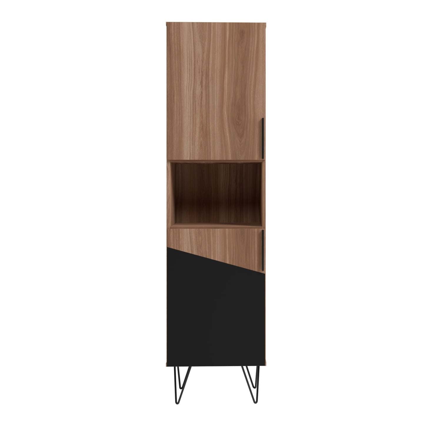 Manhattan Comfort Beekman 17.51 ​​Narrow Library Cabinet with 5 Shelves - Brown &amp; Black|Armoire bibliothèque étroite Beekman de Manhattan Comfort de 17,51 po avec 5 tablettes - brune et noire