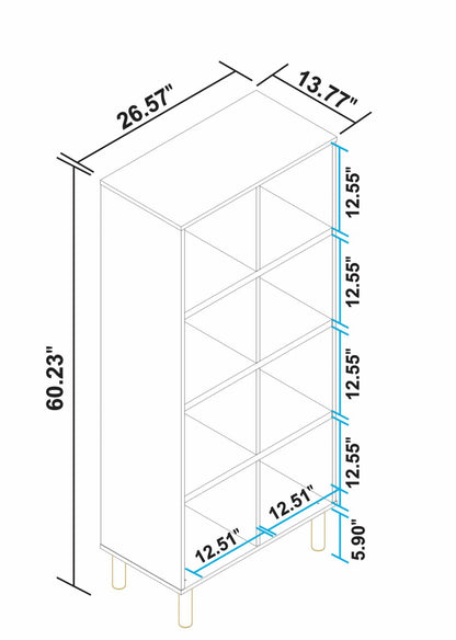Manhattan Comfort Essex 60.23 Bibliothèque double avec 8 étagères - Blanc &amp; Zèbre|Bibliothèque double Essex de Manhattan Comfort de 60,23 po avec 8 tablettes - blanche et motif zébré