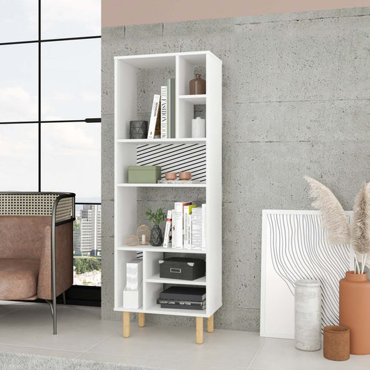 Bibliothèque décorative Essex de Manhattan Comfort de 60,23 po avec 8 tablettes cubiques - blanche et motif zébré