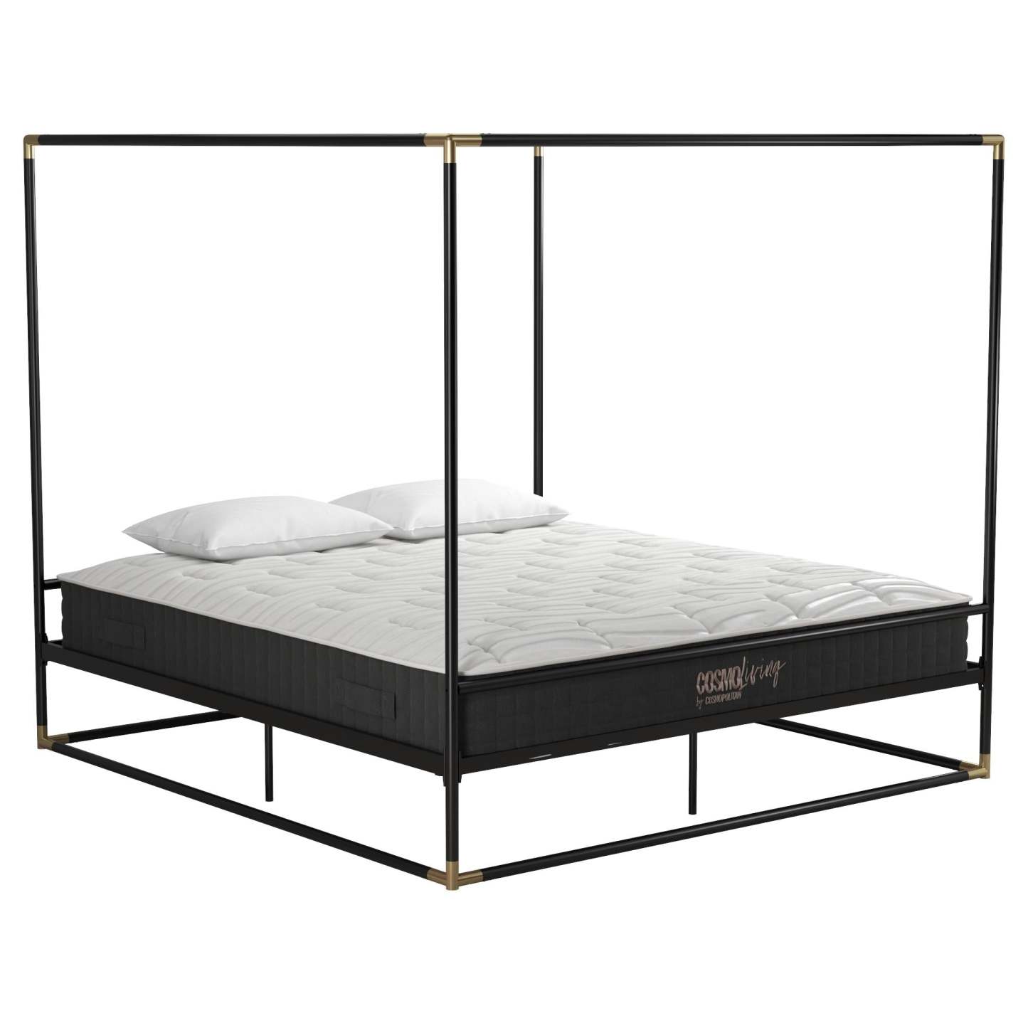 Cosmoliving By Cosmopolitan Celeste Canopy Metal King Bed - Black/Gold|Très grand lit à baldaquin Celeste de Cosmoliving By Cosmopolitan en métal - noir et doré