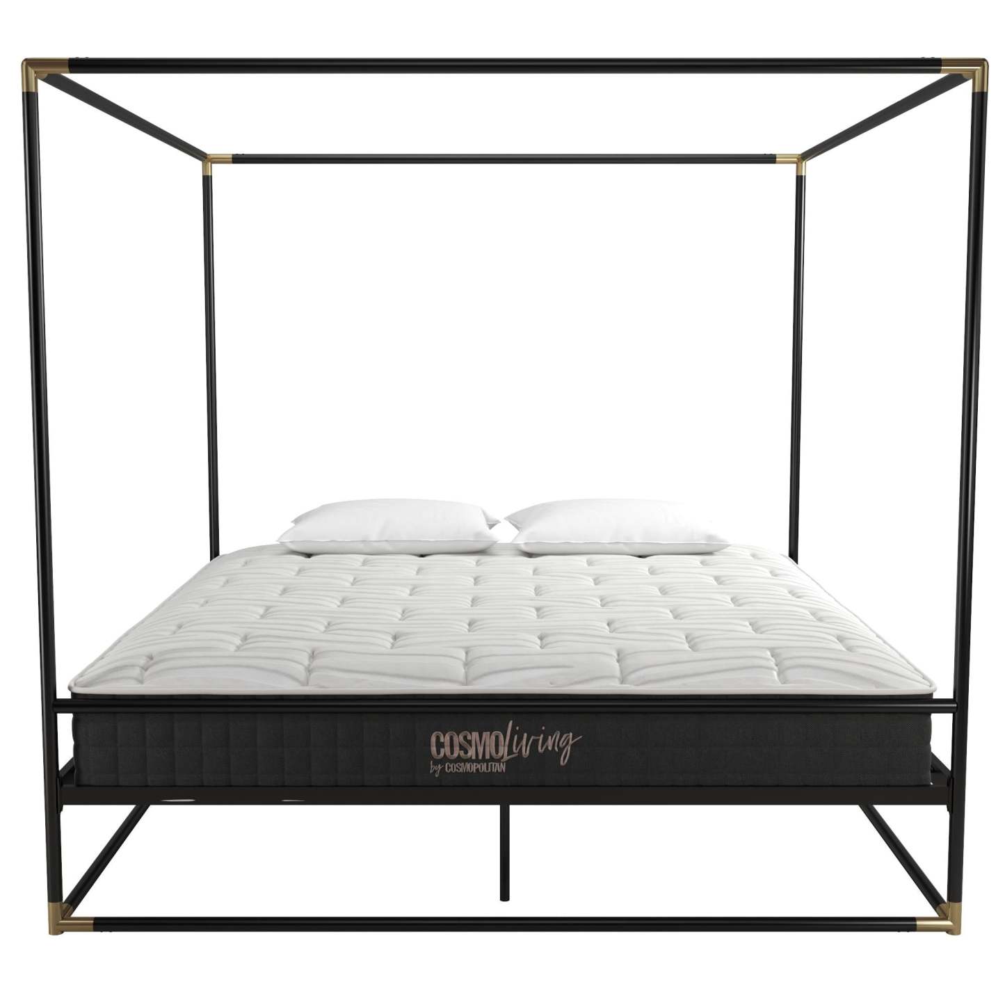 Cosmoliving By Cosmopolitan Celeste Canopy Metal King Bed - Black/Gold|Très grand lit à baldaquin Celeste de Cosmoliving By Cosmopolitan en métal - noir et doré