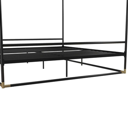 Cosmoliving By Cosmopolitan Celeste Canopy Metal King Bed - Black/Gold|Très grand lit à baldaquin Celeste de Cosmoliving By Cosmopolitan en métal - noir et doré