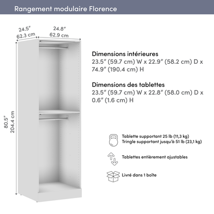 Bestar Florence 25 Système de garde-robe modulaire à 2 espaces pour suspendre avec éclairage à DEL - blanc