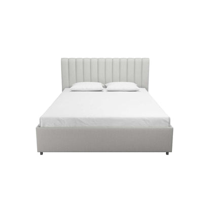 Lit Queen en tissu Novogratz Brittany avec tiroirs de rangement - Gris clair|Grand lit Brittany de Novogratz en tissu avec tiroirs de rangement - gris clair