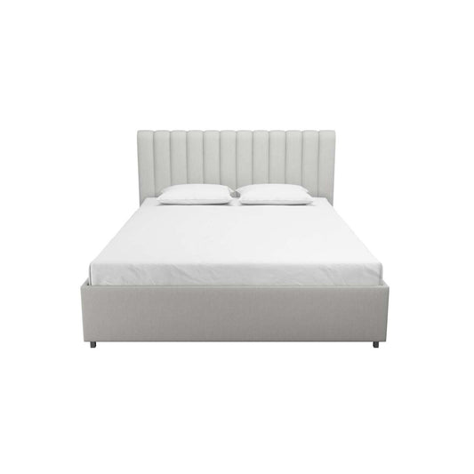 Lit Queen en tissu Novogratz Brittany avec tiroirs de rangement - Gris clair|Grand lit Brittany de Novogratz en tissu avec tiroirs de rangement - gris clair