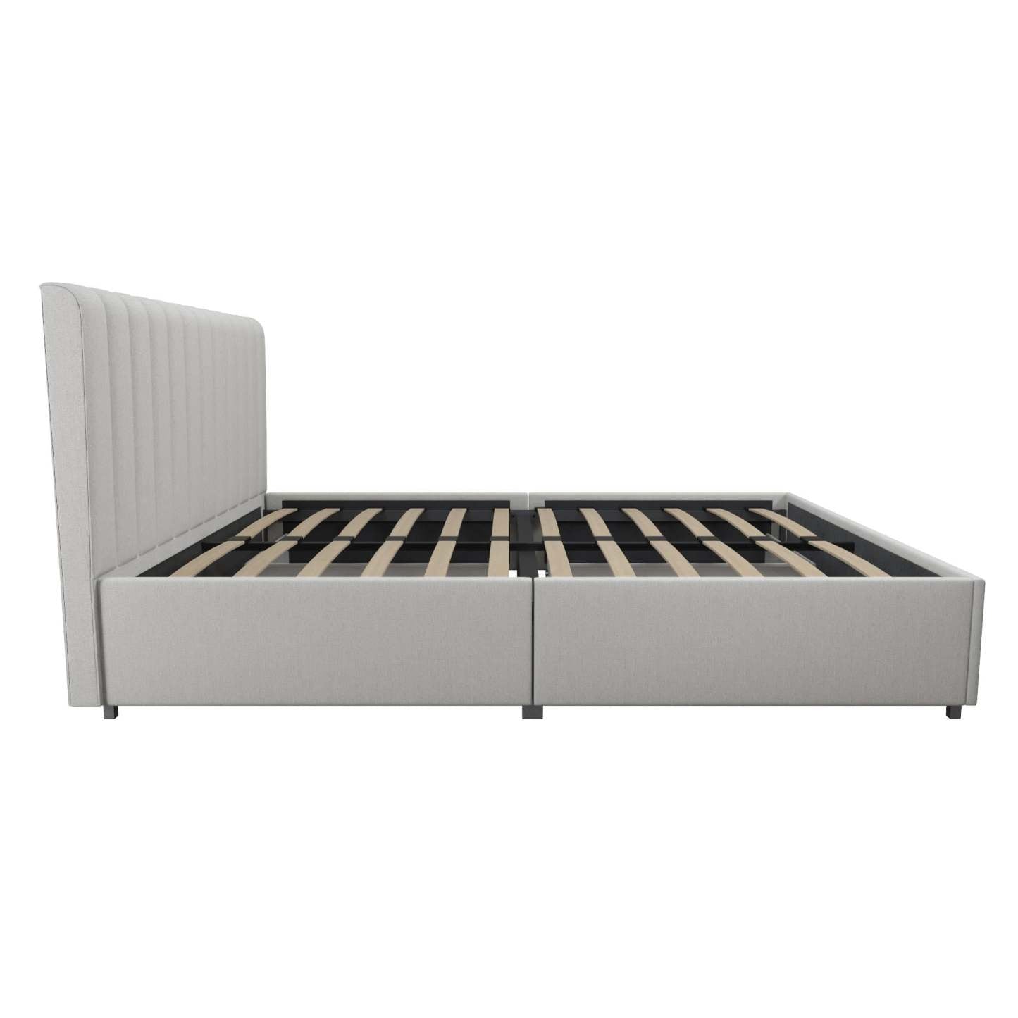 Lit Queen en tissu Novogratz Brittany avec tiroirs de rangement - Gris clair|Grand lit Brittany de Novogratz en tissu avec tiroirs de rangement - gris clair