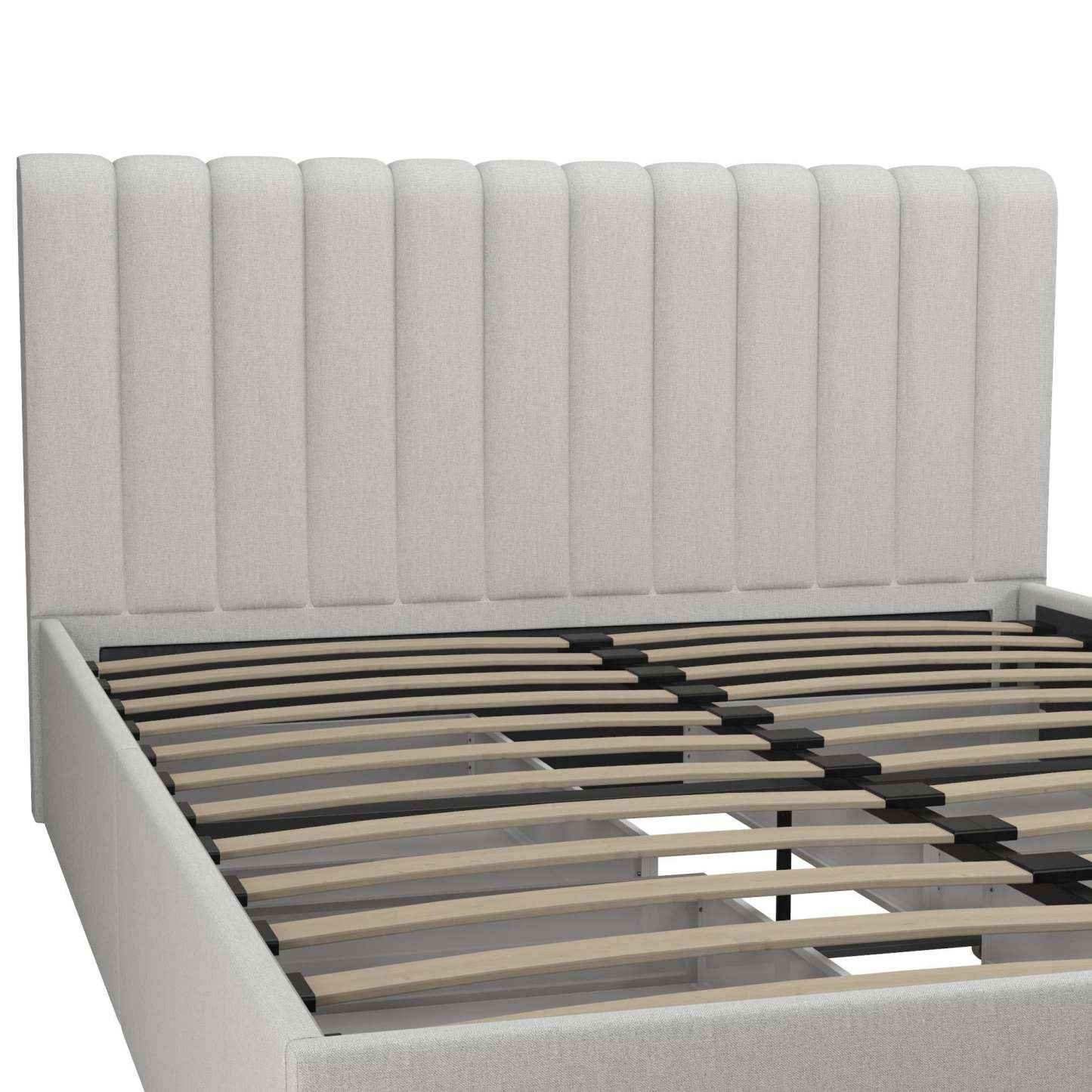 Lit Queen en tissu Novogratz Brittany avec tiroirs de rangement - Gris clair|Grand lit Brittany de Novogratz en tissu avec tiroirs de rangement - gris clair