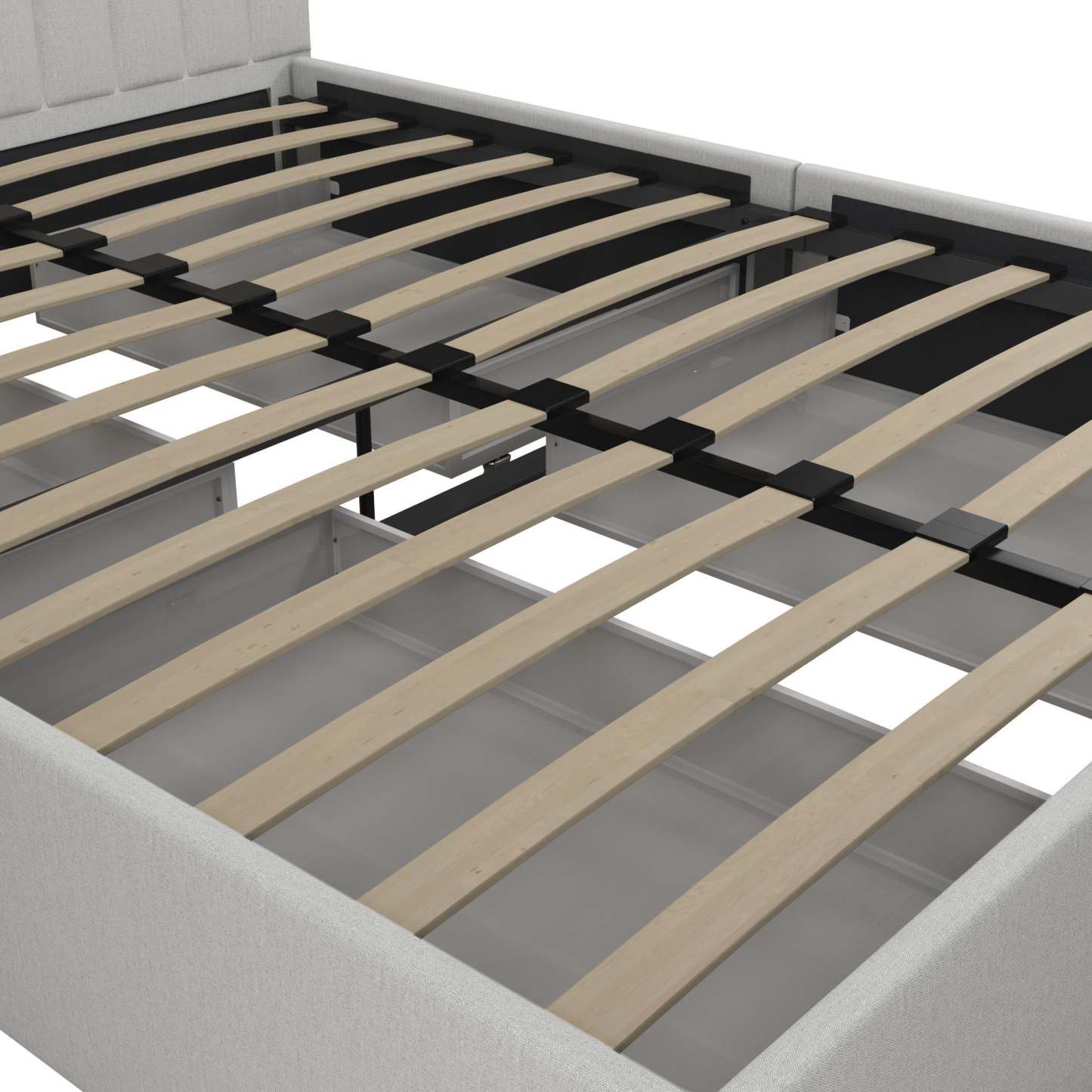 Lit Queen en tissu Novogratz Brittany avec tiroirs de rangement - Gris clair|Grand lit Brittany de Novogratz en tissu avec tiroirs de rangement - gris clair