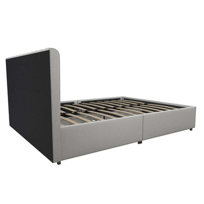 Lit Queen en tissu Novogratz Brittany avec tiroirs de rangement - Gris clair|Grand lit Brittany de Novogratz en tissu avec tiroirs de rangement - gris clair