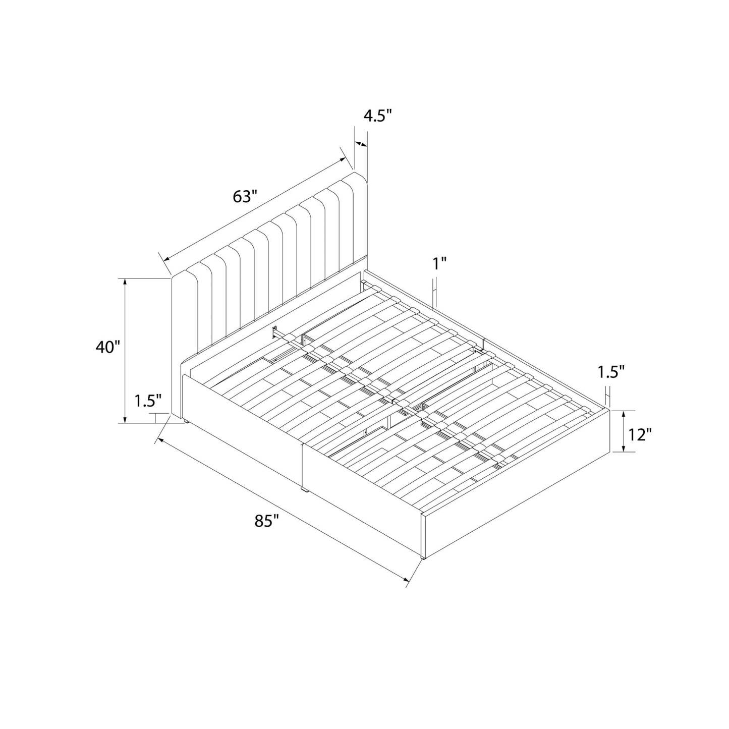 Lit Queen en tissu Novogratz Brittany avec tiroirs de rangement - Gris clair|Grand lit Brittany de Novogratz en tissu avec tiroirs de rangement - gris clair