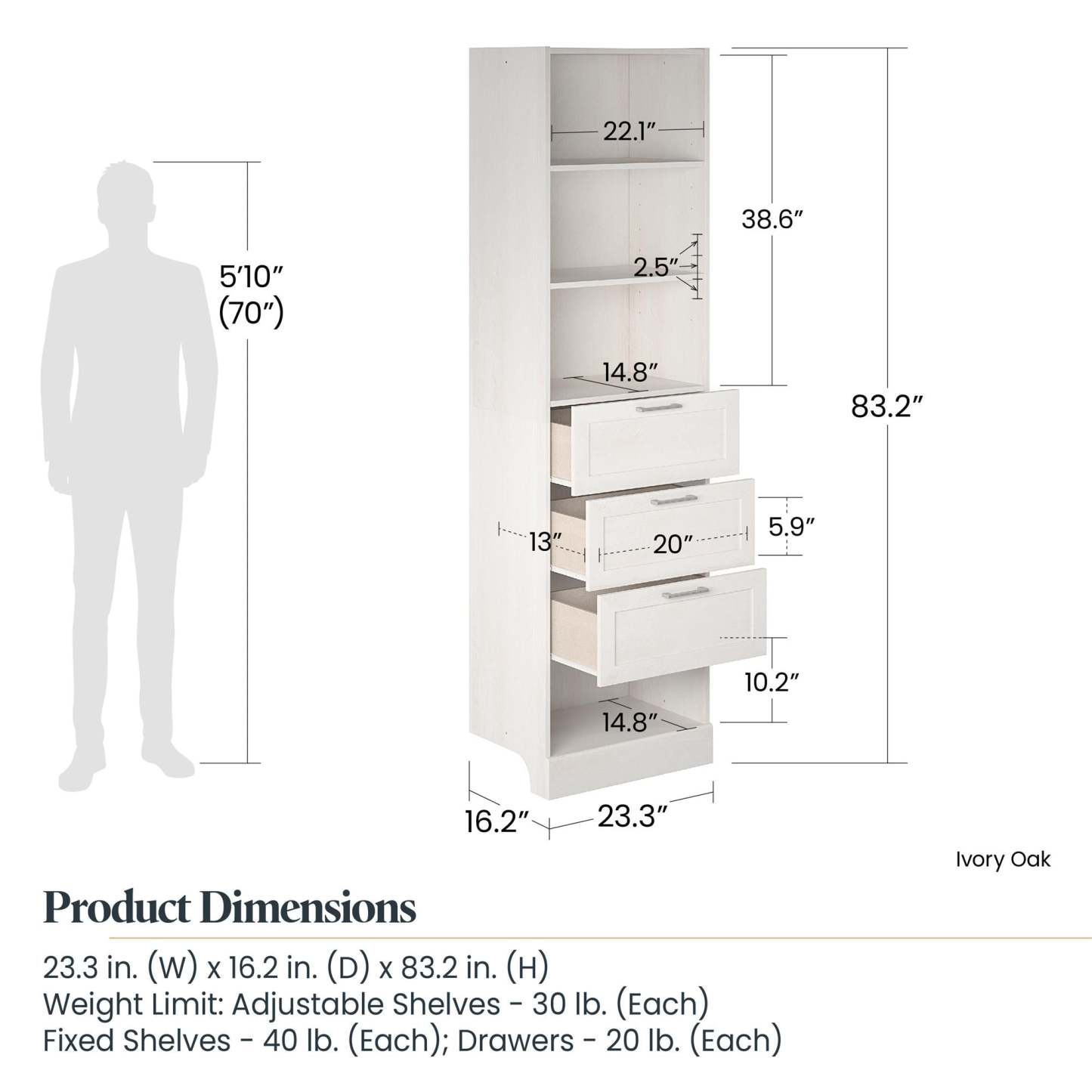 Dorel Home Elba 3-Drawer Modular Closest Unit - Chêne ivoire|Meuble de garde-robe modulaire Elba Dorel Home à 3 tiroirs - chêne ivoire