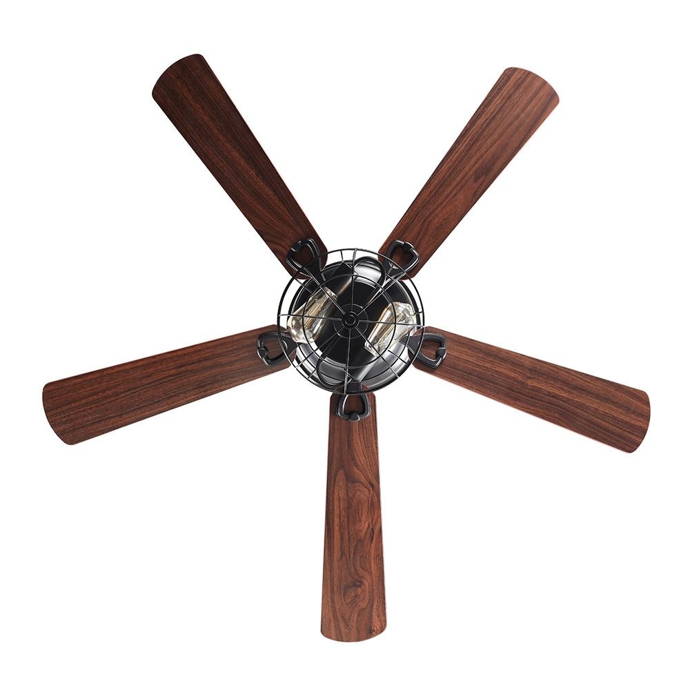 Ventilateur de plafond encastré noir style ferme, 48 po, 5 pales, en bois, profil bas, avec télécommande et ensemble d'éclairage