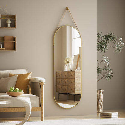 Miroir mural suspendu pleine longueur 48 x 16 avec sangle en cuir