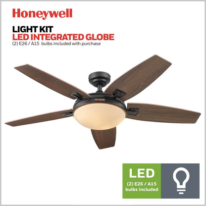 Ventilateur de plafond Honeywell Carmel 48 pouces avec lumière intégrée et télécommande