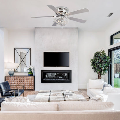 Ventilateur de plafond moderne réversible à 5 pales en cristal de 48 pouces avec télécommande