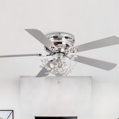 Ventilateur de plafond moderne réversible à 5 pales en cristal de 48 pouces avec télécommande