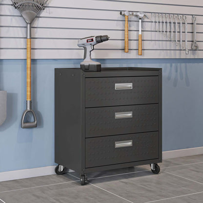 Manhattan Comfort Fortress Textured Metal 31.5 Garage Mobile Chest with 3 Drawers - Charcoal Grey|Commode verticale mobile Fortress de Manhattan Comfort de 31,5 po en métal texturé avec 3 tiroirs pour le garage - gris anthracite