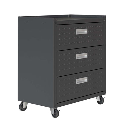 Manhattan Comfort Fortress Textured Metal 31.5 Garage Mobile Chest with 3 Drawers - Charcoal Grey|Commode verticale mobile Fortress de Manhattan Comfort de 31,5 po en métal texturé avec 3 tiroirs pour le garage - gris anthracite
