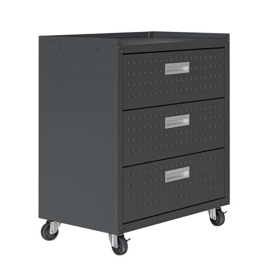 Manhattan Comfort Fortress Textured Metal 31.5 Garage Mobile Chest with 3 Drawers - Charcoal Grey|Commode verticale mobile Fortress de Manhattan Comfort de 31,5 po en métal texturé avec 3 tiroirs pour le garage - gris anthracite