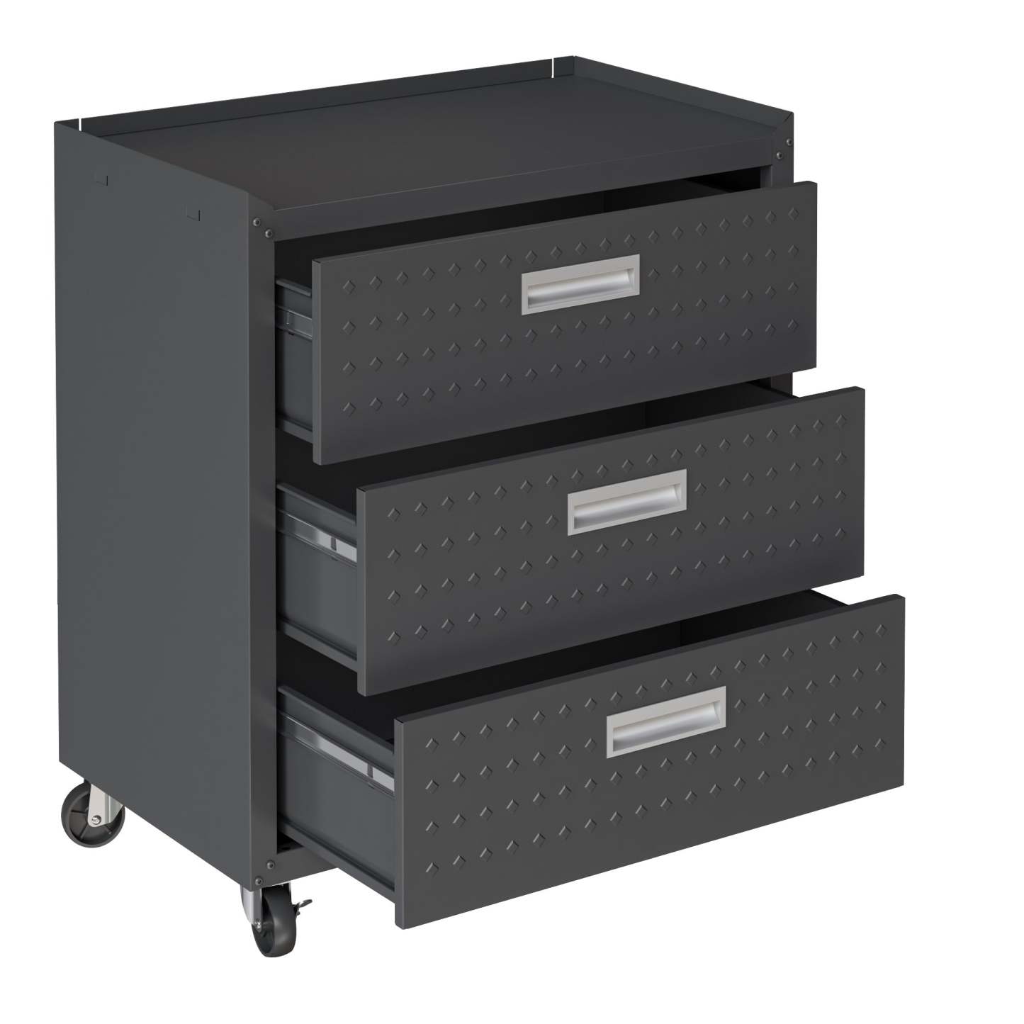 Manhattan Comfort Fortress Textured Metal 31.5 Garage Mobile Chest with 3 Drawers - Charcoal Grey|Commode verticale mobile Fortress de Manhattan Comfort de 31,5 po en métal texturé avec 3 tiroirs pour le garage - gris anthracite