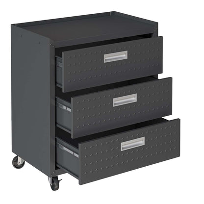 Manhattan Comfort Fortress Textured Metal 31.5 Garage Mobile Chest with 3 Drawers - Charcoal Grey|Commode verticale mobile Fortress de Manhattan Comfort de 31,5 po en métal texturé avec 3 tiroirs pour le garage - gris anthracite