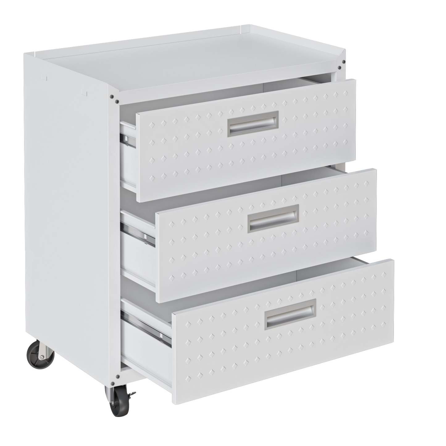 Manhattan Comfort Fortress Textured Metal 31.5 Garage Mobile Chest with 3 Drawers - Blanc|Commode verticale mobile Fortress de Manhattan Comfort de 31,5 po en métal texturé avec 3 tiroirs pour le garage - blanc