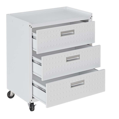 Manhattan Comfort Fortress Textured Metal 31.5 Garage Mobile Chest with 3 Drawers - Blanc|Commode verticale mobile Fortress de Manhattan Comfort de 31,5 po en métal texturé avec 3 tiroirs pour le garage - blanc