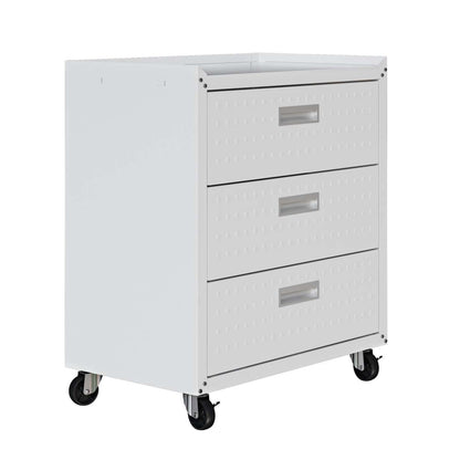 Manhattan Comfort Fortress Textured Metal 31.5 Garage Mobile Chest with 3 Drawers - Blanc|Commode verticale mobile Fortress de Manhattan Comfort de 31,5 po en métal texturé avec 3 tiroirs pour le garage - blanc