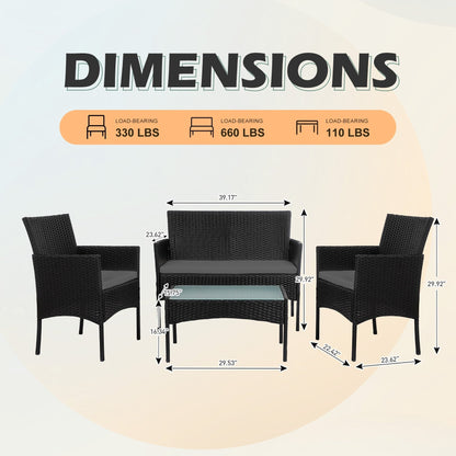 Ensemble de 4 meubles de jardin en osier, sectionnel et en rotin avec coussins