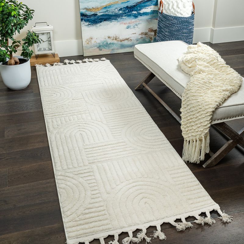 Quinto Geo Circles Shag Area Rug - 2'7 x 8'|Tapis à poil long Quinto à motif de cercles géométriques - 2 pi 7 po x 8 pi