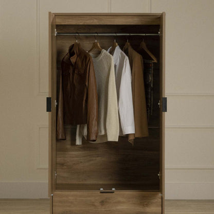 Armoire-penderie Oxford avec portes et tiroirs - Mangue naturelle | Oxford Armoire-penderie Avec Portes Et Tiroir - Manguier Naturel
