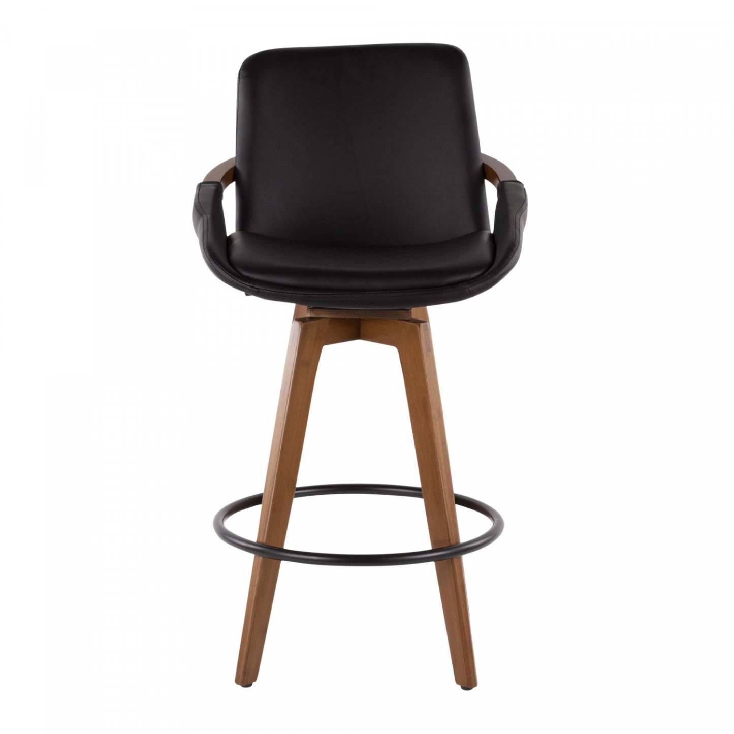 LumiSource Cosmo Tabouret de hauteur comptoir en similicuir moderne du milieu du 20e siècle - Noyer/Noir