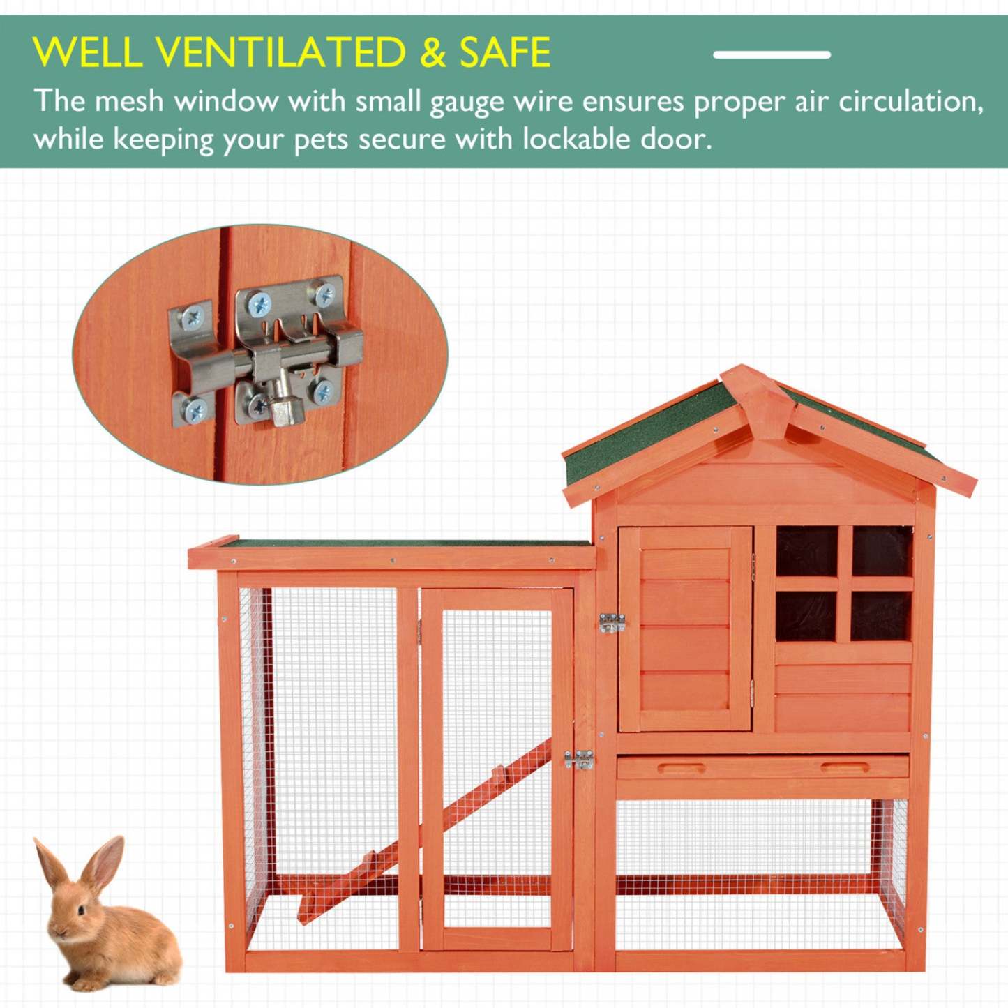 Pawhut 48" X 24 X 36 Deluxe Waterproof Rabbit Clapier En Bois Pour Lapin Cage Pour Petits Animaux Avec Ladd|Pawhut 121,9 X 61 X 91,4 Cm Clapier De Luxe représenté En Bois Pour Lapin Cage Pour Petits Animaux Avec