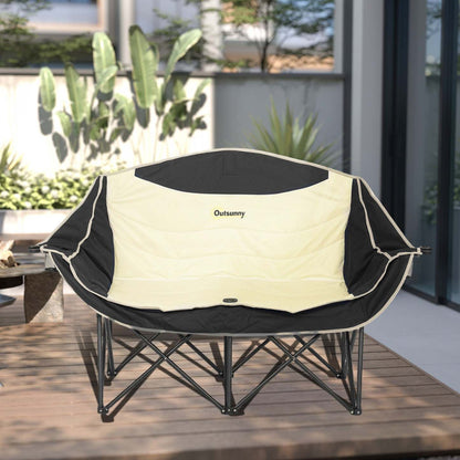 Chaise de camping double Outsunny, chaise de camp rembourrée avec porte-gobelets, kaki