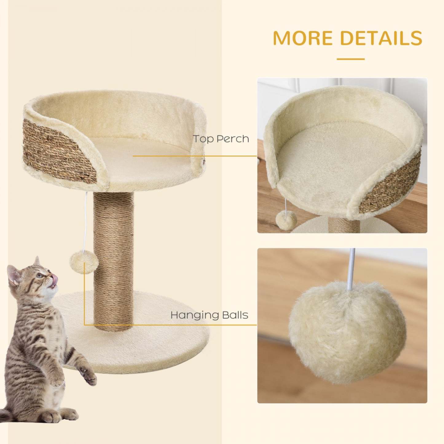 Pawhut Petit Arbre À Chat Avec Griffoir, Perchoir, Boule De Jouet, Tour De Chat Pour Chats D'intérieur - 16 X 16 X