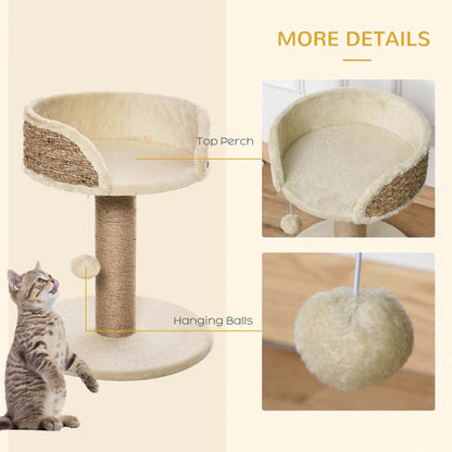 Pawhut Petit Arbre À Chat Avec Griffoir, Perchoir, Boule De Jouet, Tour De Chat Pour Chats D'intérieur - 16 X 16 X