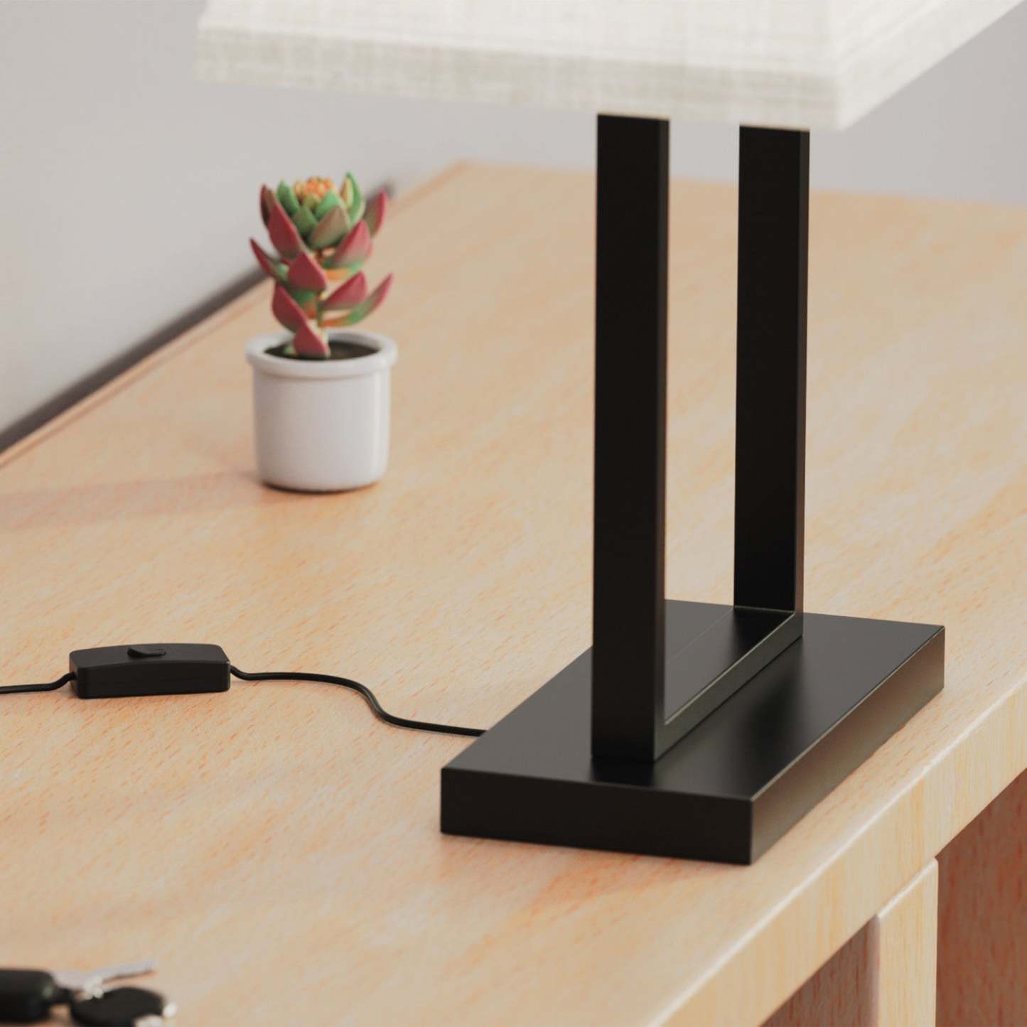 22 Lampe de table rectangulaire moderne noire avec abat-jour en tissu | Lampe de table rectangulaire moderne noire de 22 po avec abat-jour en tissu