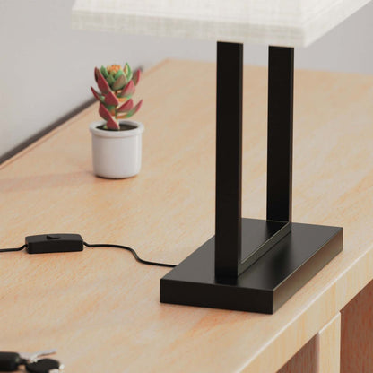 22 Lampe de table rectangulaire moderne noire avec abat-jour en tissu | Lampe de table rectangulaire moderne noire de 22 po avec abat-jour en tissu