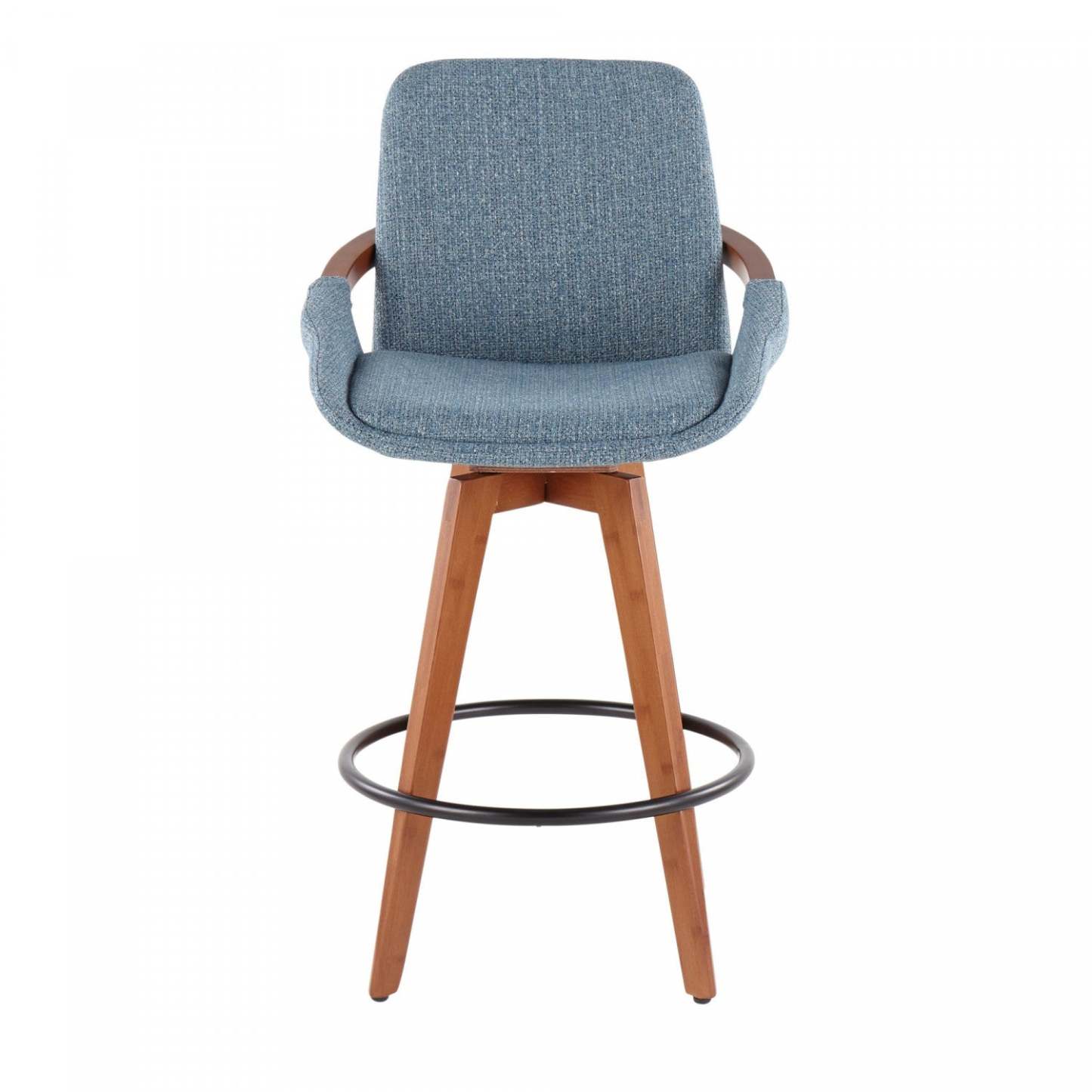 LumiSource Cosmo Fabric Mid-Century Counter-Height Stool - Walnut/Blue|Tabouret de style du milieu du 20e siècle Cosmo de hauteur comptoir en tissu - noyer et bleu