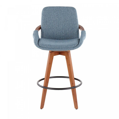 LumiSource Cosmo Fabric Mid-Century Counter-Height Stool - Walnut/Blue|Tabouret de style du milieu du 20e siècle Cosmo de hauteur comptoir en tissu - noyer et bleu