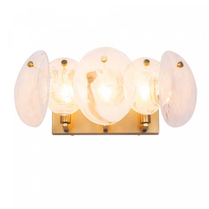 Meuble-lavabo de salle de bain à 3 lumières Lily, laiton brossé avec lampe en verre de style Murano blanc vaporeux | Luminaire De Salle De Bain A 3 lampes Lily, Laiton Brosse Et Verre Genre Murano Blanc Vaporeux